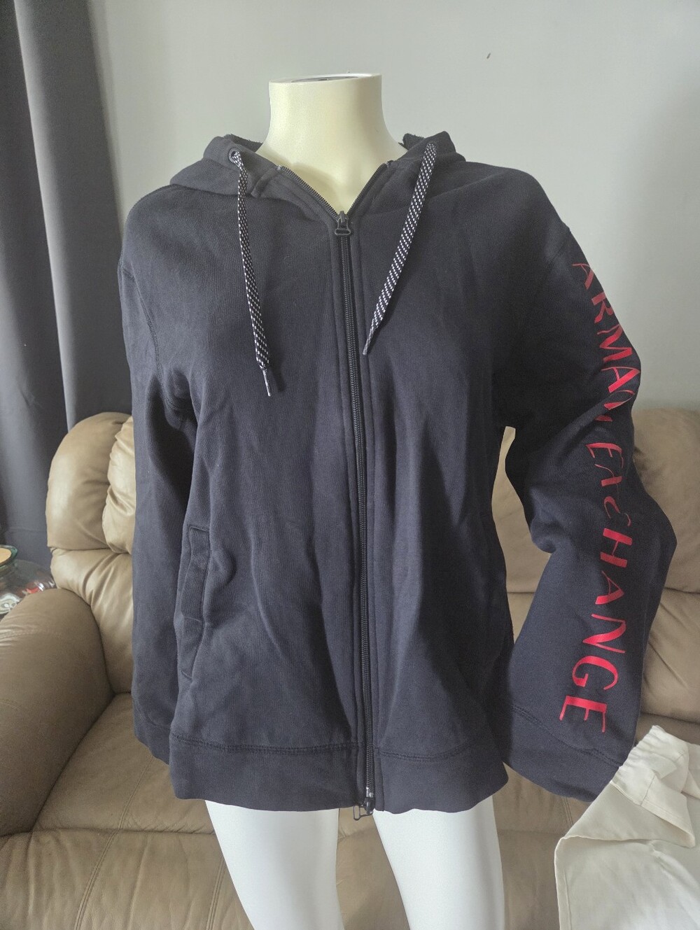 Armani Exchange Black Zip-Up Hoodie, Size Large